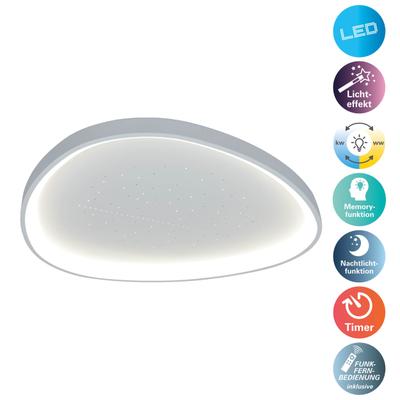 NÄVE LED Deckenleuchte "Argesa", weiß, 1, Ø 42cm H: 7cm, 1 Stk., Leuchten, CCT, Meteor-Licht, Memory, Nachtlicht, Timer, Fernbedienung, weiß, LED Deckenleuchte