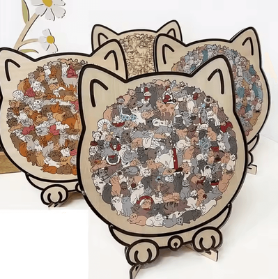 Uplift Curations 135 Piece Cat Shaped Wooden Jigsaw Puzzle Unique Irregular Pieces Gift For Cat Lovers a