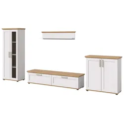 WOHNWAND 4-teilig weiß Lärche, Eiche Artisan 336 cm Landhaus, Schrankwand mit viel Stauraum