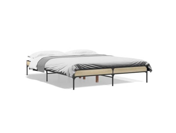 PUGYNBK Bettgestell 140 x 200 cm, Sonoma-Eiche Lattenrost, Metallbeine, feuchtigkeitsbeständig, ohne Matratze