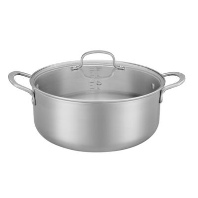 Kochtopf RESTO KITCHENWARE "CORVUS mit Glasdeckel, TRI-PLY- Aufbau – 3-lagige Konstruktion", silber (silberfarben), H:12cm L:38,7cm Ø:28cm, Töpfe, Kochtopf, Induktion, für alle Herdarten geeignet
