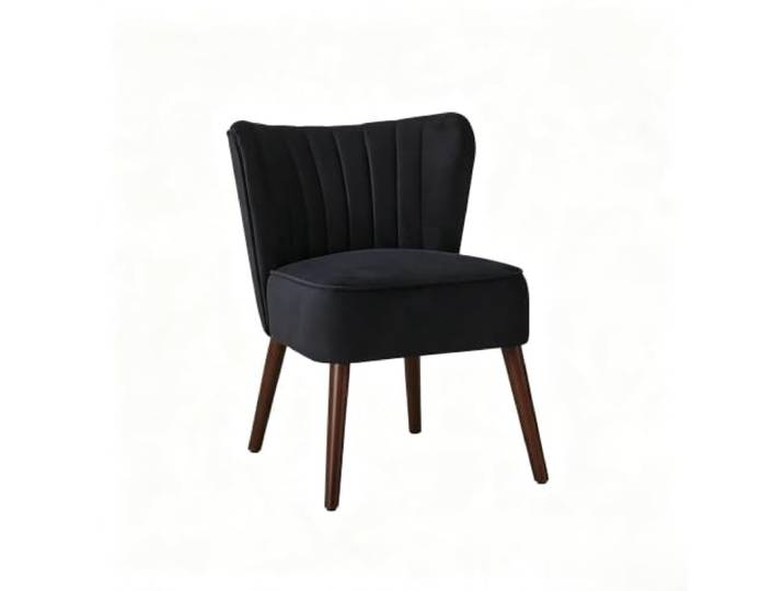 IDEALHOUSE Bequemer Samt-Akzentstuhl ohne Armlehnen, gepolsterter Loungesessel im Mid-Century-Design mit Massivholzbeinen – für Wohnzimmer, Schlafzimmer, Büro & Schminktisch – Farbe: Schwarz