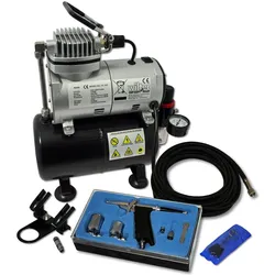 Wiltec Einsteiger Airbrush Kompressor Set AS186 Airbrushpistole DA116 Zubehör