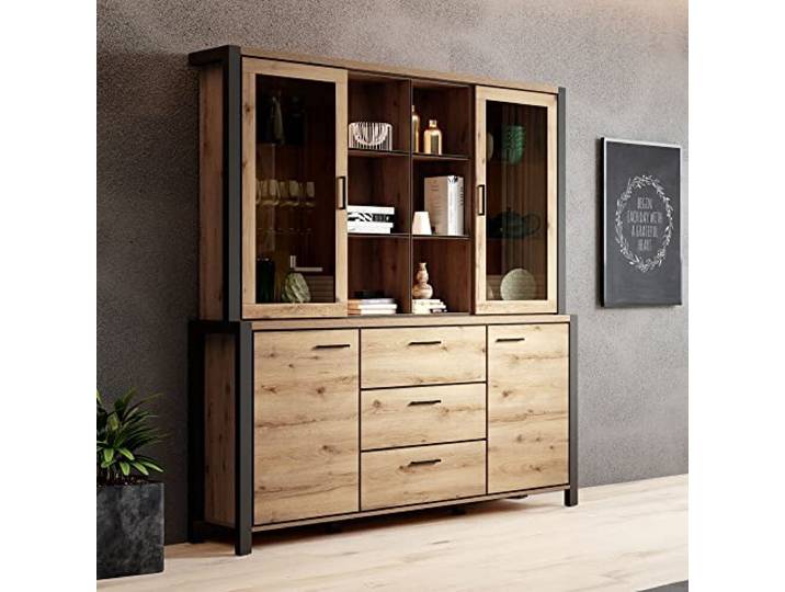 Lomadox Esszimmer Buffetschrank Set in Taurus Eiche Nb. mit LED Beleuchtung, B/H/T: ca. 180/200/41 cm
