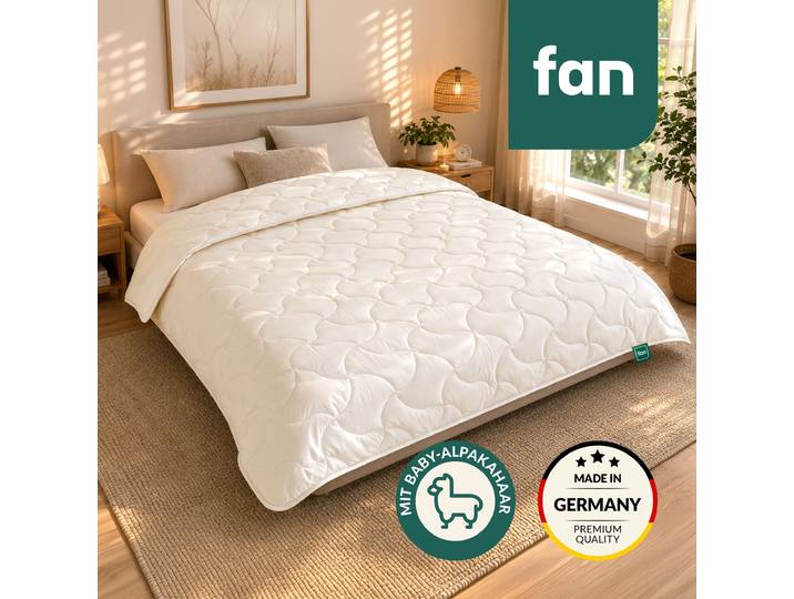 Naturhaarbettdecke FAN Baby Alpaka, Bettdecke in 135x200 und weiteren Grössen erhältlich , weiss (weiß), B:155cm L:220cm, Bezug: 100% Baumwolle. Füllung: 97% Alpaka, 3% sonstige Fasern, Bettdecken, Naturhaarbettdecke, Bettdecke aus Naturhaar hergestellt in Deutschland