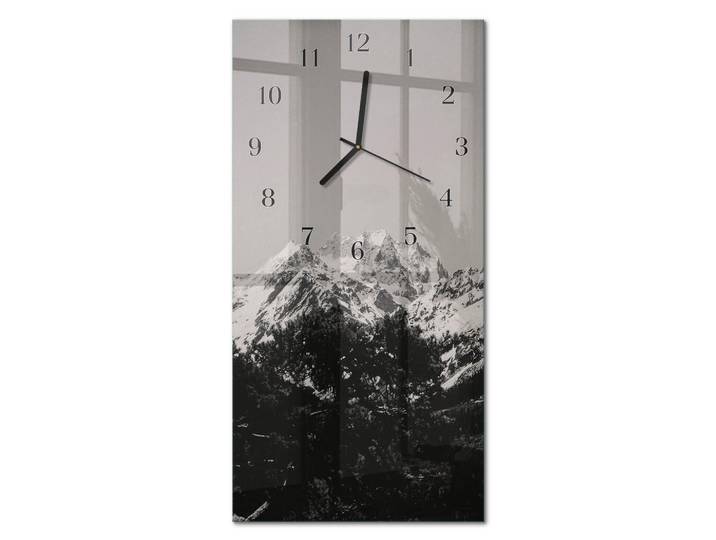 Tulup Wanduhr aus Glas 30x60 cm - Gebirge, Grau, Rechteckig, 30x60x0.4 cm, Dekoration, Uhren, Wanduhren