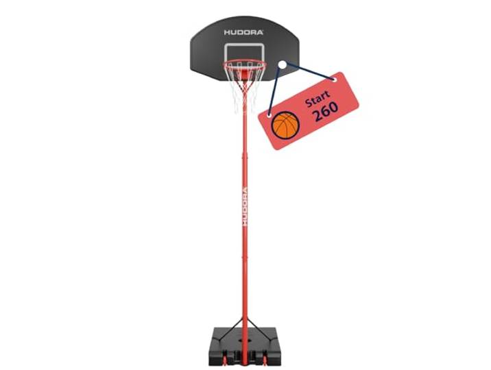 HUDORA Start Basketballständer 260 - Höhenverstellbarer Basketballkorb von 205-260 cm - Mobile Korbanalage mit Ständer für Kinder & Jugendliche - Stand-Basketballkorb Outdoor mit Rollen