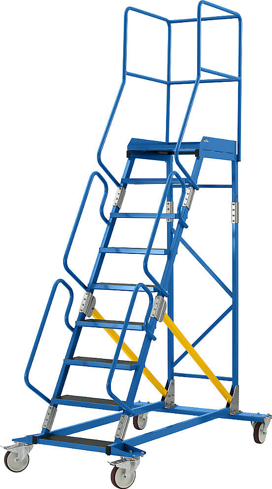 Mobile Podestleiter, Siebdruck-Stufeneinlage, 9 Stufen eurokraft pro