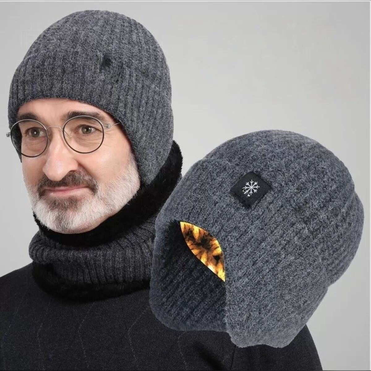 INF Winter Strickmütze und Schal Set für Herren - Warm & Schützend für Senioren Grau