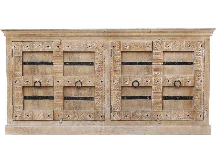Sideboard, Massivholz, Beige, 180×90 cm, 4 Türen, Schnitzereien, Klassisch, SIT-Möbel
