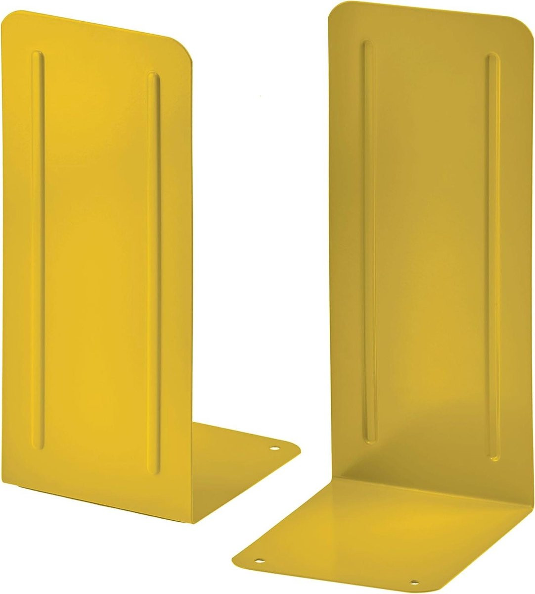 Gele metalen boekensteunen met antislipbodem voor op je bureau, 9 inch hoog
