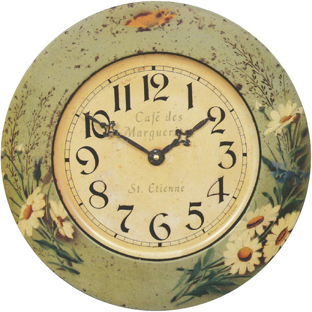 Roger Lascelles Clocks French Tin Daisy Design Wall Clock, 36cm Green 36cm W X 36cm H