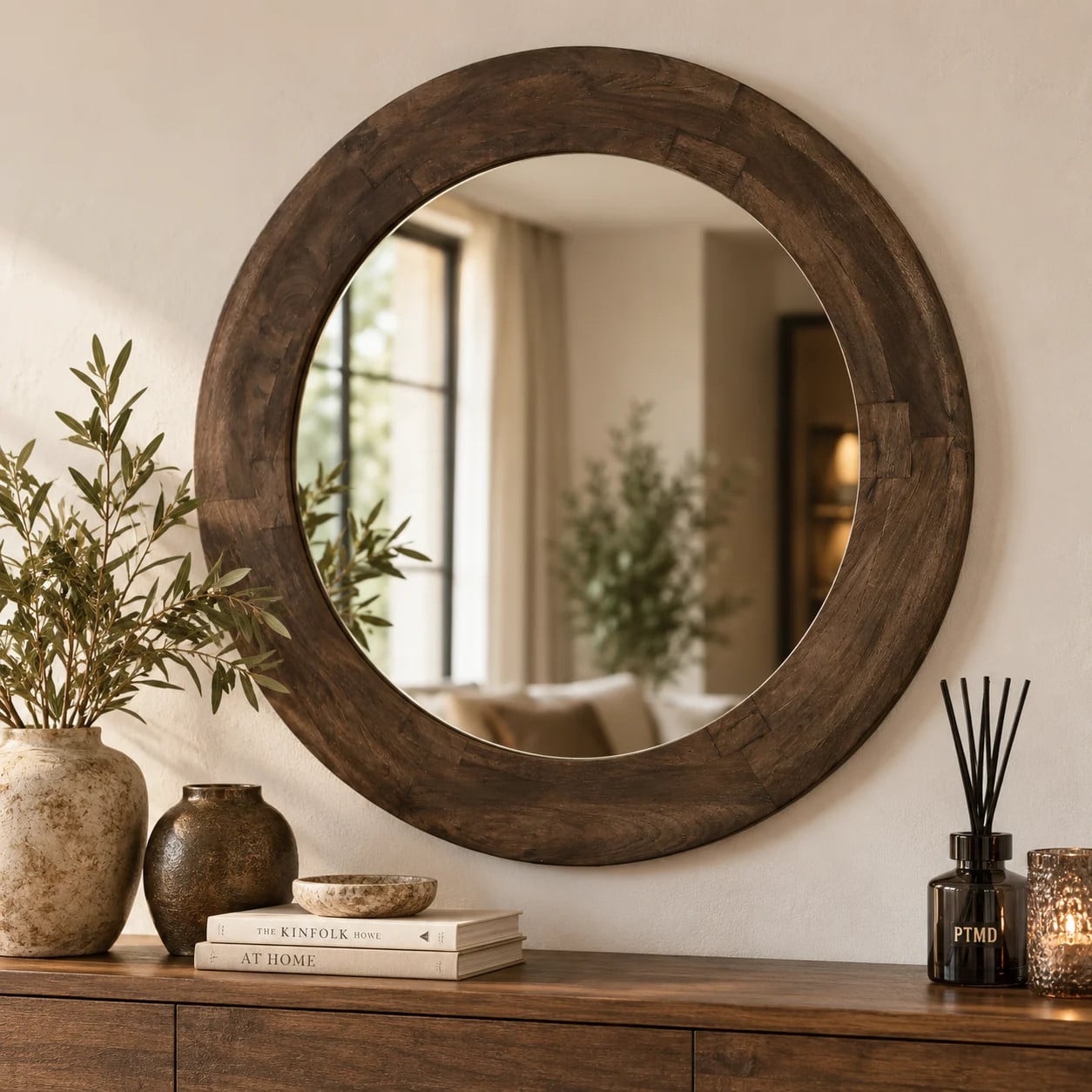 Spiegel Noam Rond Bruin Mango - Ø 90 cm