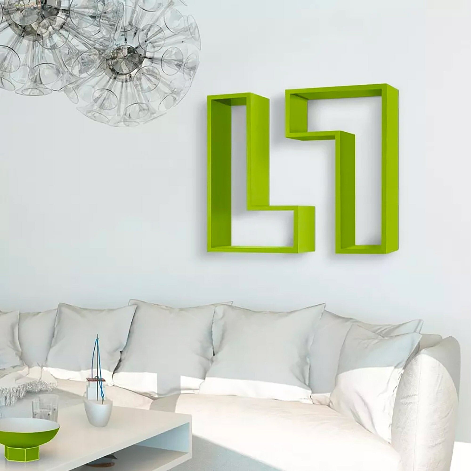 giordanoshop Mensola da Parete a Forma di L 61x37x15,5 cm in Fibra di Legno Lettera Bianco...