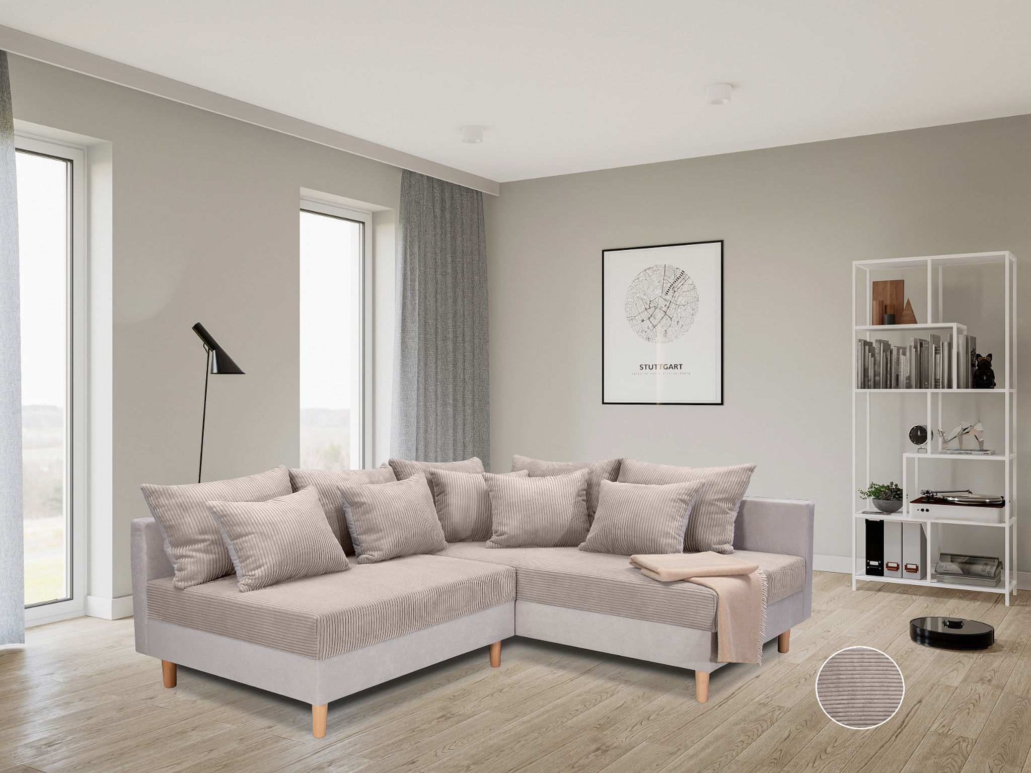 Ecksofa COLLECTION AB "Anton L-Form, B: 201 cm", beige, B:201cm T:186cm, 100%Polyester, Sofas, Ecksofa, 5 Zierkissen, Federkern