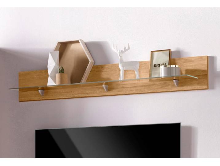 Wandboard GOODPRODUCT Denis , braun (eichefarben), B:140cm H:20cm T:17cm, Glas, Holzwerkstoff, Regale, Wandboard, mit Glasboden