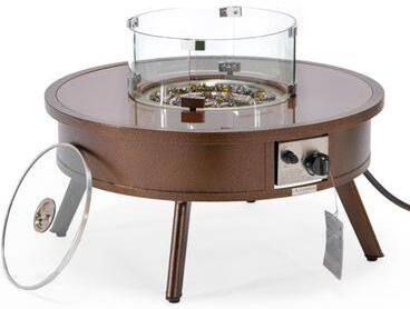 LeisureMod Walbrooke 29 Inch Modern Aluminum Outdoor Propane Fire Pit Table 37000 BTU Glass Shield Lid Fire Glass