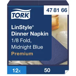 Tork LinStyle® Dinnerservietten Mitternachtsblau, 1/8‐Falz, 40 cm × 39 cm, 12 × ...