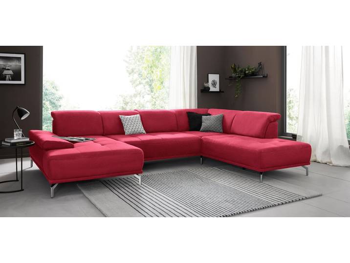 Wohnlandschaft, Flachgewebe Mura, Rot, 334×235 cm, Sitztiefenverstellung, Vintage, Places of Style