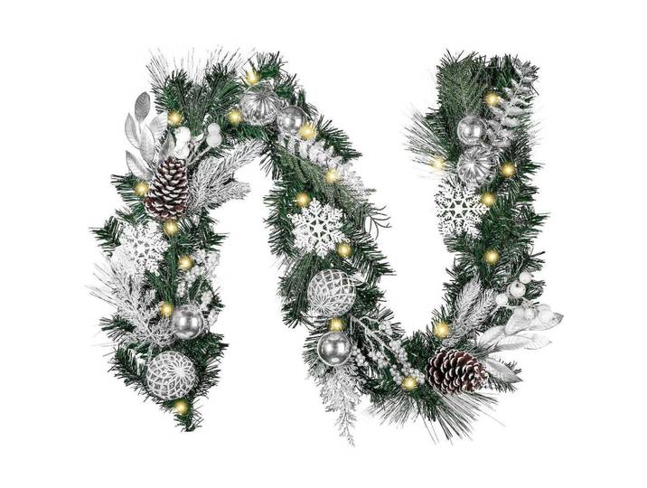 Weihnachtsgirlande mit Beleuchtung 183 cm Silber Weiß, Mehrfarbig, Kunststoff, 183 cm, Dekoration, Weihnachtsdekoration, Winterdeko