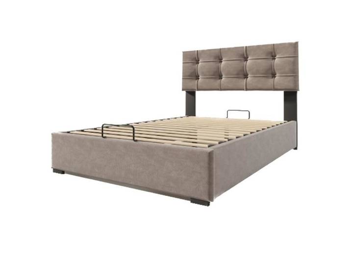Lit coffre - LUNEX HOME - 90x200cm - Velours taupe - Tête de lit ajustable - Rangement spacieux