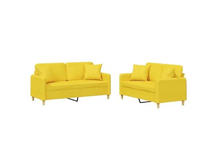 PUGYNBK Sofa mit Kissen, 2-teilig, hellgelber Stoff Atmungsaktiv, Struktur aus Sperrholz und Metall, belastbar bis 110 kg, dekorative quadratische Kissen