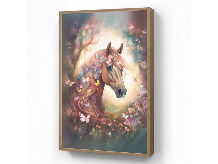 OnlyWow Wandleuchte MIT Akku Pferd - Natur - Blumen - Schmetterlinge - Wald 70x100 cm, Dunkelbraun, Rechteckig, LED integrated, 70x100x8 cm, Lampen & Leuchten, Innenbeleuchtung, Wandleuchten