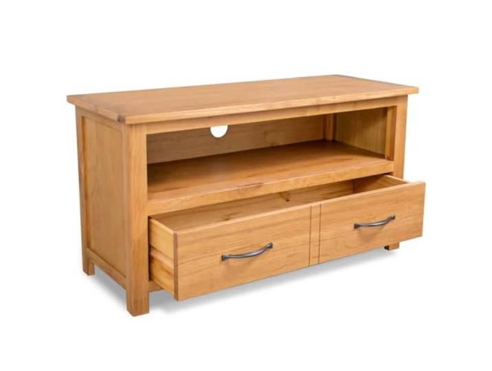 KGHERMDF TV-Schrank 90x35x48 cm Massivholz Eiche Rustikaler Stil, Schublade und offenes Fach, Stauraum für Multimedia, einfacher Zusammenbau
