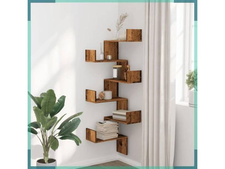 Étagère d'angle murale - 852643 - vieux bois - 45 x 45 x 147 cm - capacité 60 kg