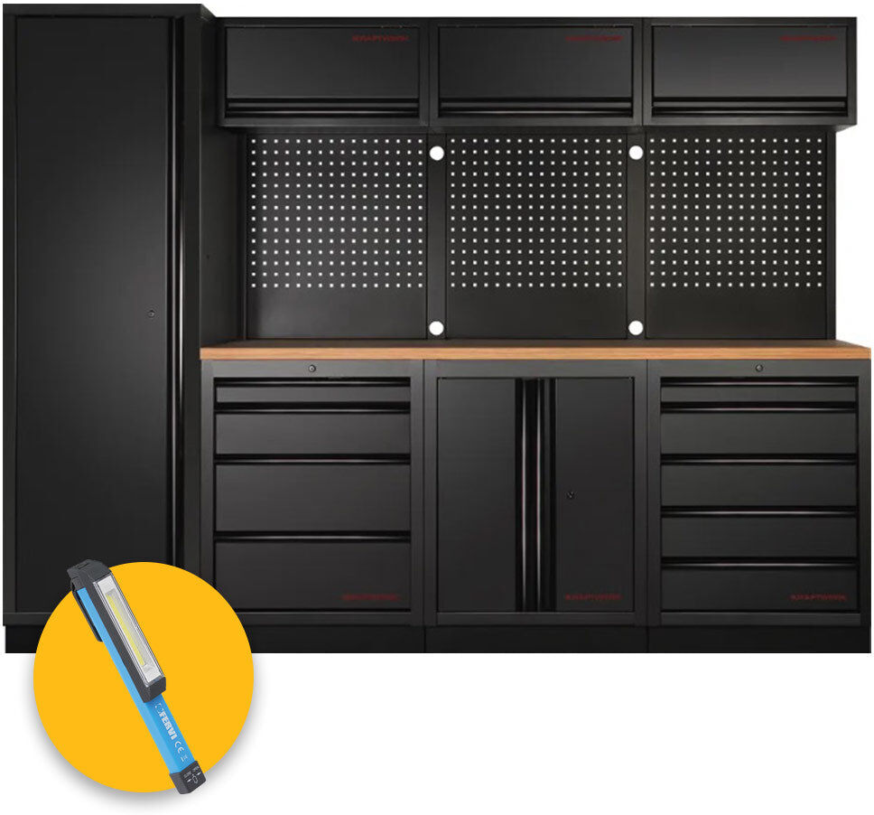 Kraftwerk 3964B-BLK Arredamento da officina a 4 elementi con piano in legno nero