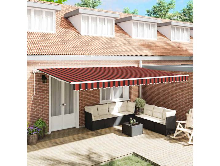 Auvent rétractable électrique orange et marron 500 x 300 cm résistant aux UV pour terrasse extérieure, balcon, auvent pare-soleil