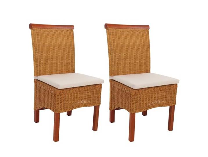 Mendler 2er-Set Esszimmerstuhl M42, Rattan - mit Sitzkissen Stuhl, Korbstuhl