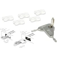 USB Port Blocker Set für USB-A Buchse, Einsteckschloss weiß/silber, 5x USB Port Blocker, 2x Schlüssel