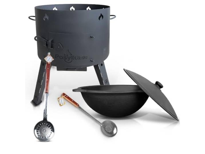 Utschak Feuerofen mit Gusseisen Topf runder Boden mit Deckel (22 L) Kazan KazanoFF, Учаг, Outdoor, Feuerschale, Camping, Kasan, Gulaschkanone Dutch Oven (Set 3)