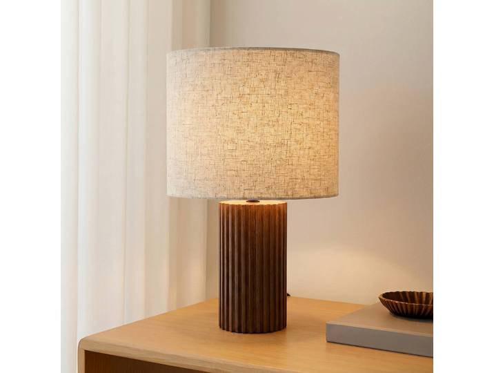 Tischlampe Kimiko Lindby, Holz dunkel, für Wohn- / Esszimmer, Holz, Skandinavisch, Tischlampe