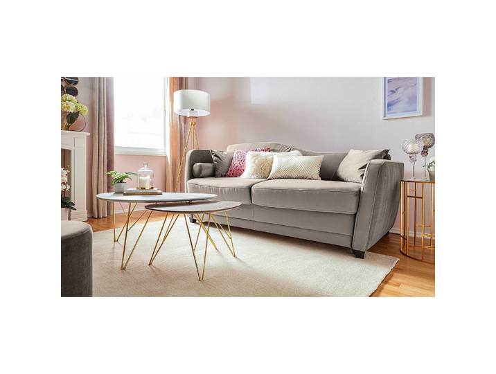 Schlafsofa Teresina mit Matratze Grau/Platin Samt 192cm Ausrichtung links Glamour