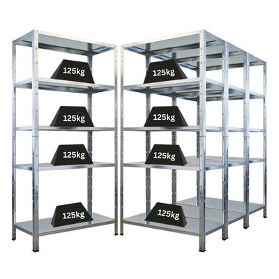 Proregal Mega Deal | 4x Schwerlastregal Ares | HxBxT 180x90x40cm | 5 Stahlplatten-Ebenen | Fachlast 125 kg | Verzinkt
