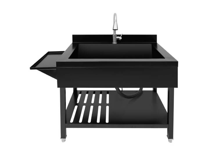 TFGXUE Freistehender Spültisch, Edelstahl Outdoor Spüle, 90x57x94 cm 360° Drehbare Ausziehhahn, Geräumige Becken 80x40 cm für Sperriges Kochgeschirr, Garten Waschtisch Silber, Komplettspüle