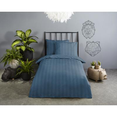 Babybettwäsche DESCANSO "Hotel Sevilla", blau, B/L: 120cm x 150cm, 1 Stk., 1 Stk., Satin, B/L: 70cm x 60cm, 2, Satin, Obermaterial: 100% Baumwolle, Bettwäsche, Satin, Reißverschluss, Wende, Luxe, Streifen, uni