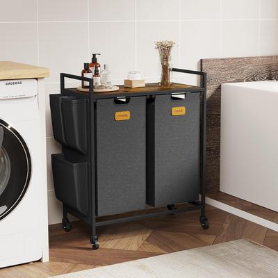 Kodotan sofa 2 Section Laundry Hamper, Laundry Sorter with Wheels, Laundry Basket Organizer with Shelf & 2 Pull-Out Removable Bags