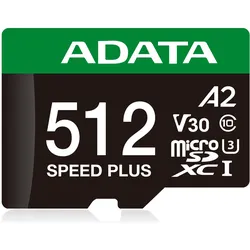 Adata Speed Plus (512 GB, microSDXC, U3, UHS-I), Speicherkarte, Schwarz