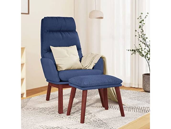 SKTQYQO Relaxsessel mit Fußstütze, Blau, aus Stoff, für Wohnzimmer, bequemer Stuhl mit Metallrahmen und Massivholz, Schaumstoffpolsterung, Montage erforderlich