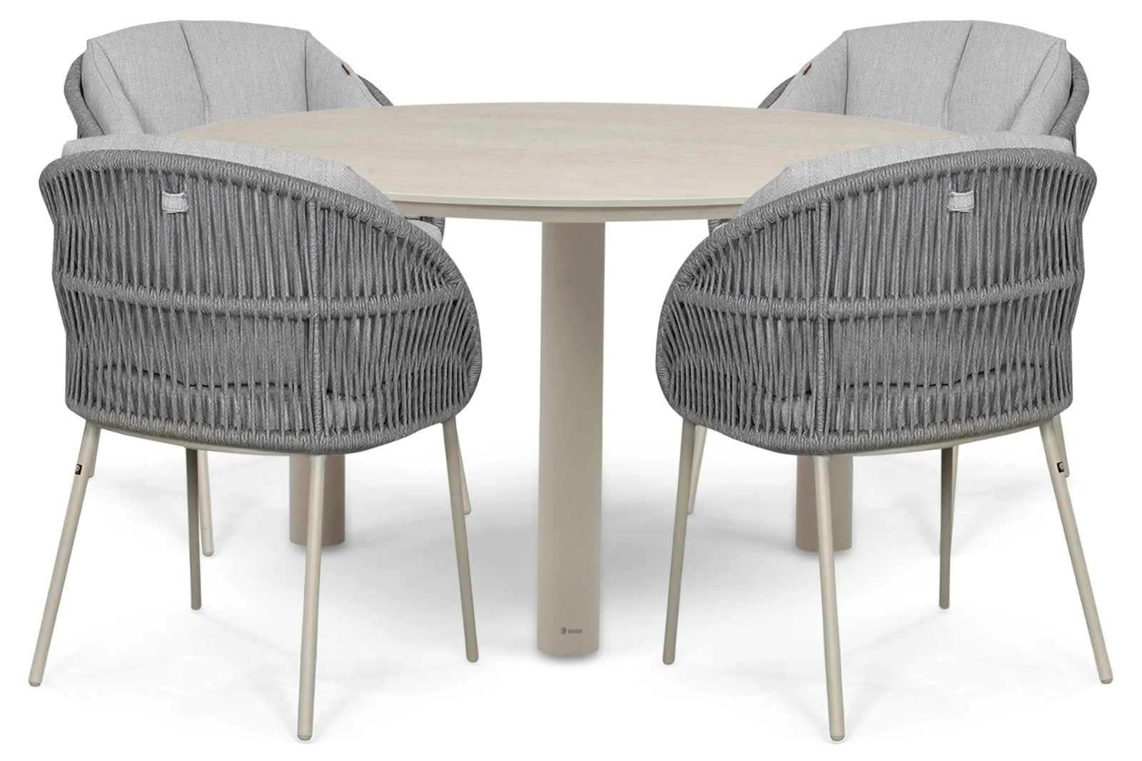 Santika Pebble/Trino 5-delige moderne tuinset met ronde tafel van 140 cm in grijs
