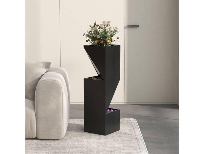 Outsunny Pot de Fleurs Métal Noir avec Drainage