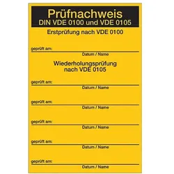 Prüfnachweis für Sicherungskästen DIN VDE 0100 / DIN VDE 0105, 120 x 80 mm