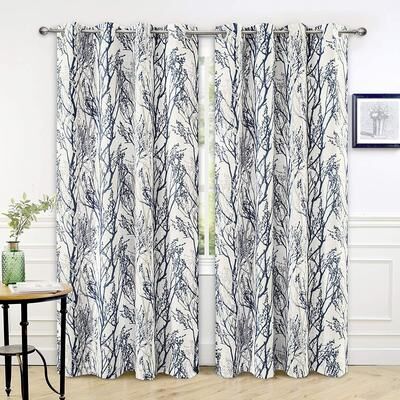 DriftAway Tree Branch Linen Blend Botanical Pattern Painting Blackout Grommet Lined Window Curtains