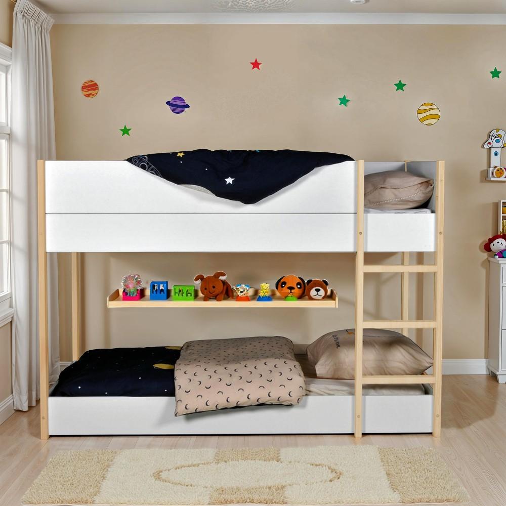 ETAGENBETT BOB / 90x190cm - Weiß und helles Holz