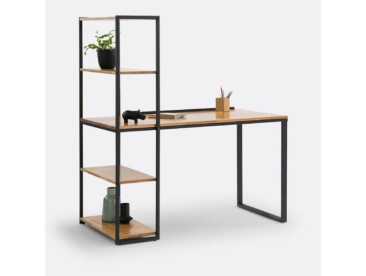 LA REDOUTE Bureau-bibliothèque chêne et métal acier, HIBA Marron Chêne,Noir