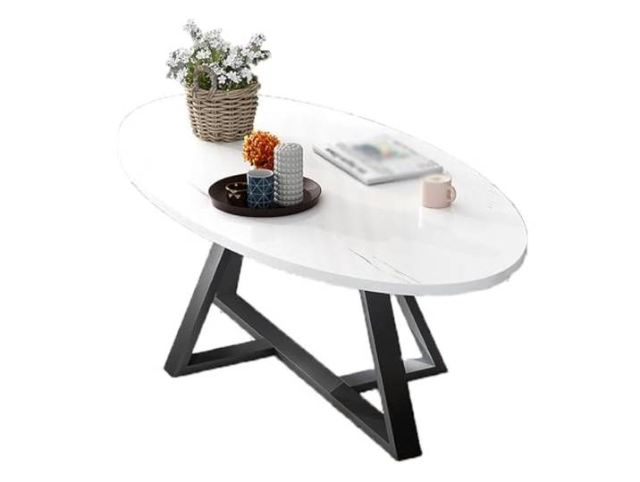 Ptasccne Moderner Couchtisch, ovaler Dekotisch mit Metallgestell Einfach zu montieren, geeignet for Wohnzimmer, Heimbüro, 120 x 58 x 45 cm couchtisch