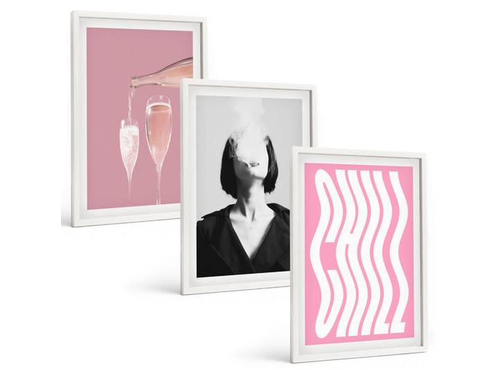 Tulup Bilder SET 3er Set - 40x60 cm Weißer Rahmen - Stilvolles Porträt, Champagner-Entspannung, Kunststoff, Rechteckig, 40x60 cm, einfache und schnelle Anbringung, Bilder & Rahmen, Bilder